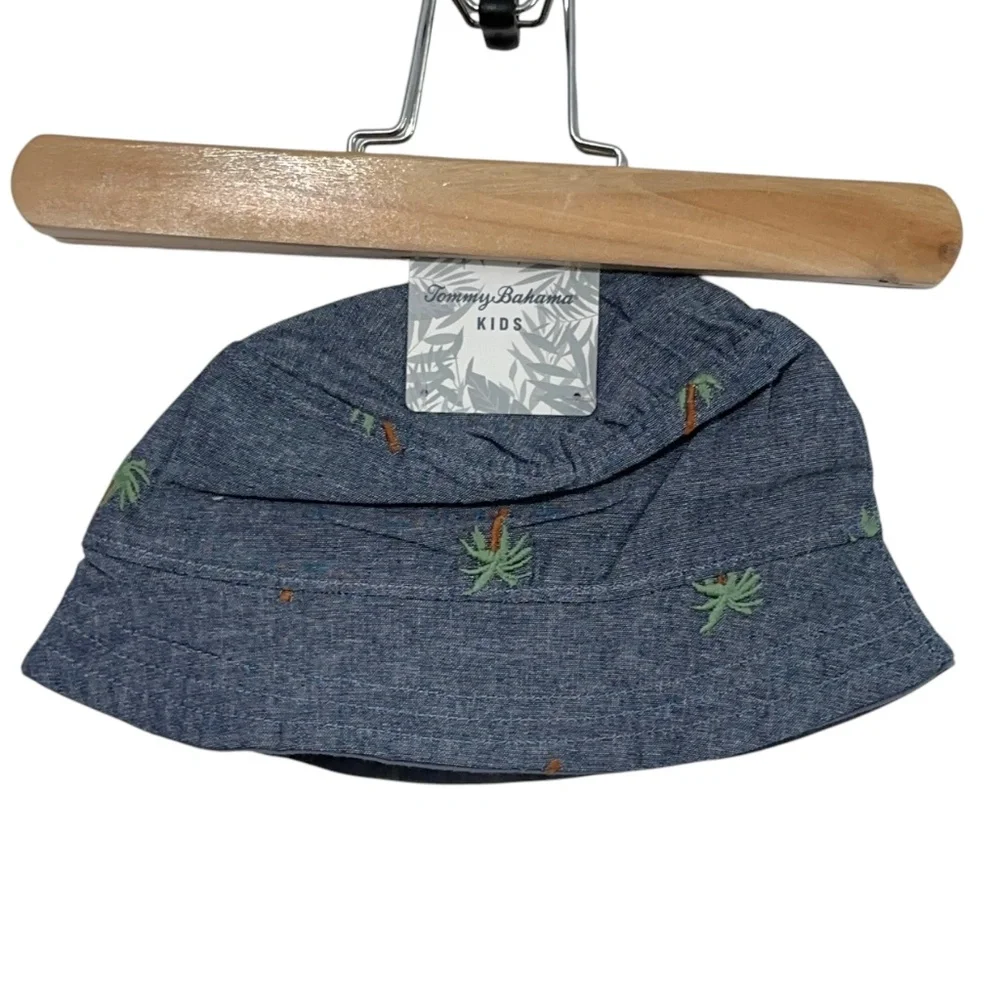 NWT Tommy Bahama Kids Baby Toddler Denim Bucket Hat Palm Tree Sun Beach Summer